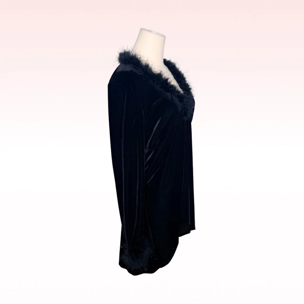 CDC 90s Black Velvet Feather Cardigan Top